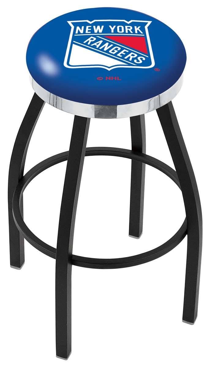 Holland Bar Stool 25x22 Black Wrinkle New York Rangers Swivel Bar Stool with Chrome Accent Ring