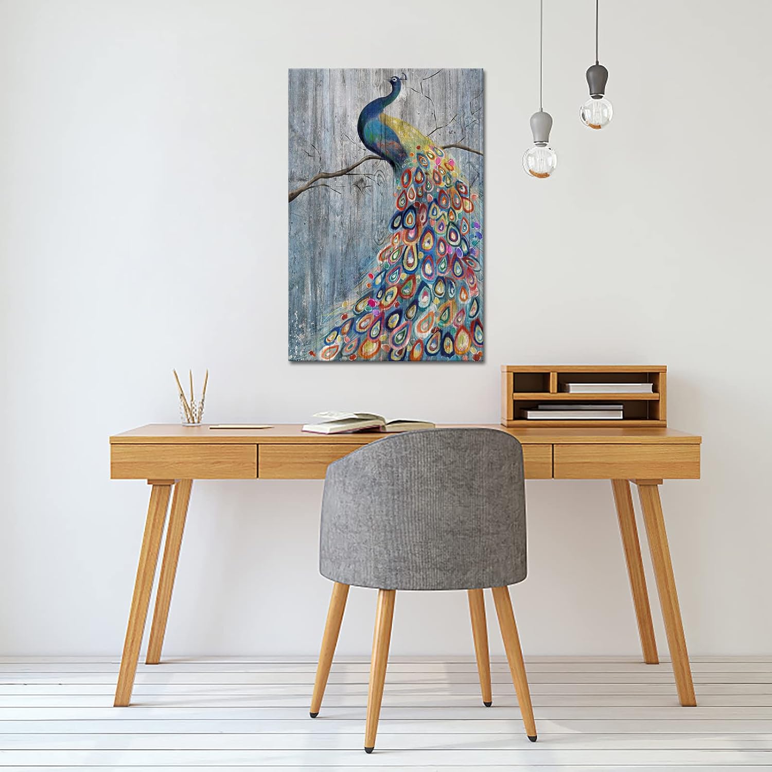 RnnJoile Peacock Canvas Decorations for Wall Elegant Bird with Colorful Feather Tail Paingting Prints Art Rustic Animal Picture Artwork for Home Living Room Bedroom Decor Ready to Hang 24