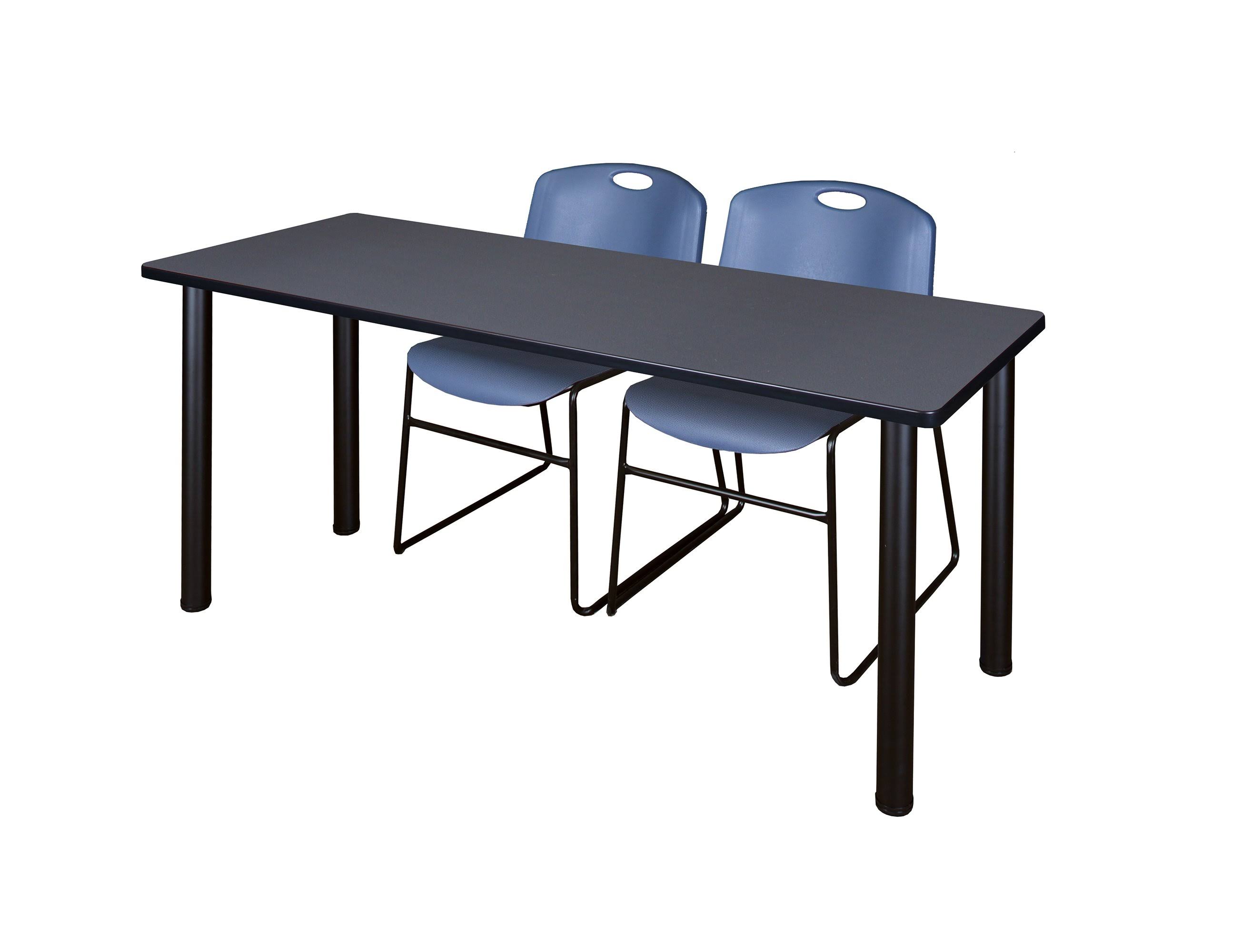 Regency 72x22 x 24x22 Kee Training Table- Grey/ Black u0026 2 Zeng Stack Chairs- Blue