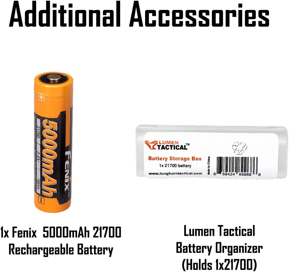 Fenix PD36R 1600 Lumen Type-C USB Rechargeable EDC Tactical Flashlight with 2X Fenix Batteries and LumenTac Battery Organizer