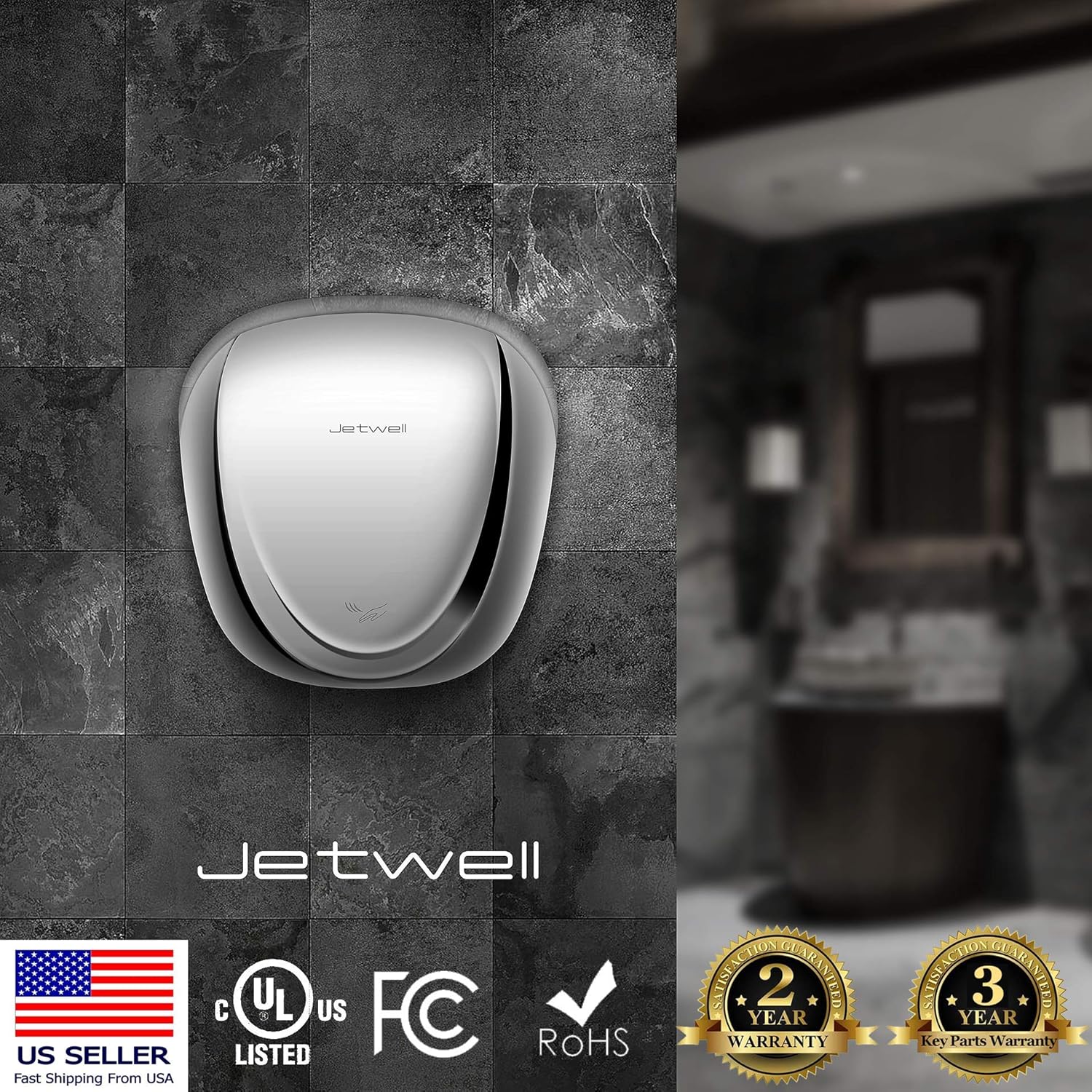 JETWELL 2Pack UL Listed High Speed Commercial Automatic Eco Hand Dryer with HEPA Filter-Heavy Duty Stainless Steel-Warm Wind Hand Blower