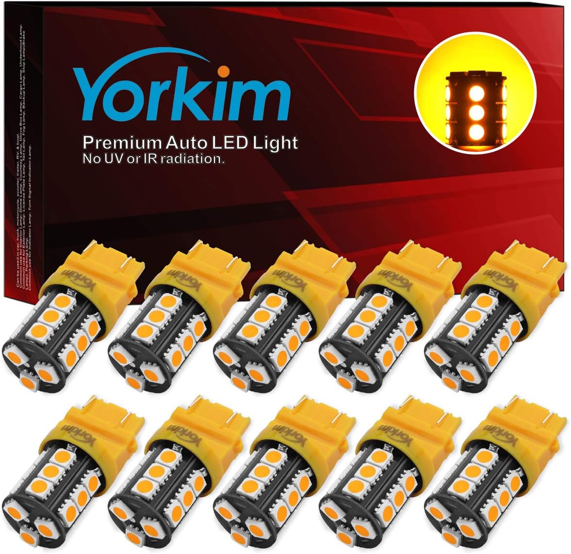 Yorkim 3157 LED Light Bulbs White Super Bright, 3056 3156 3156A 3057 4057 3157 4157 T25 LED Bulbs for Brake Lights, Backup Reverse Lights， Reverse Tail Lights - Pack of 10
