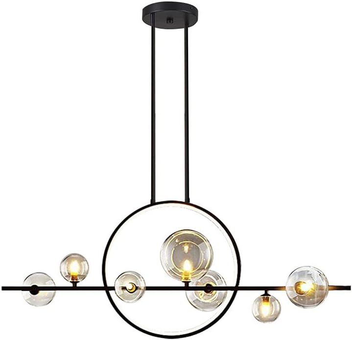 Jiuzhuo Minimalist 54.3 Inches 10-Light Glass Globe Shade Sputnik Kitchen Island Light in Black,Metal, Glass Shade Linear Pendant Light