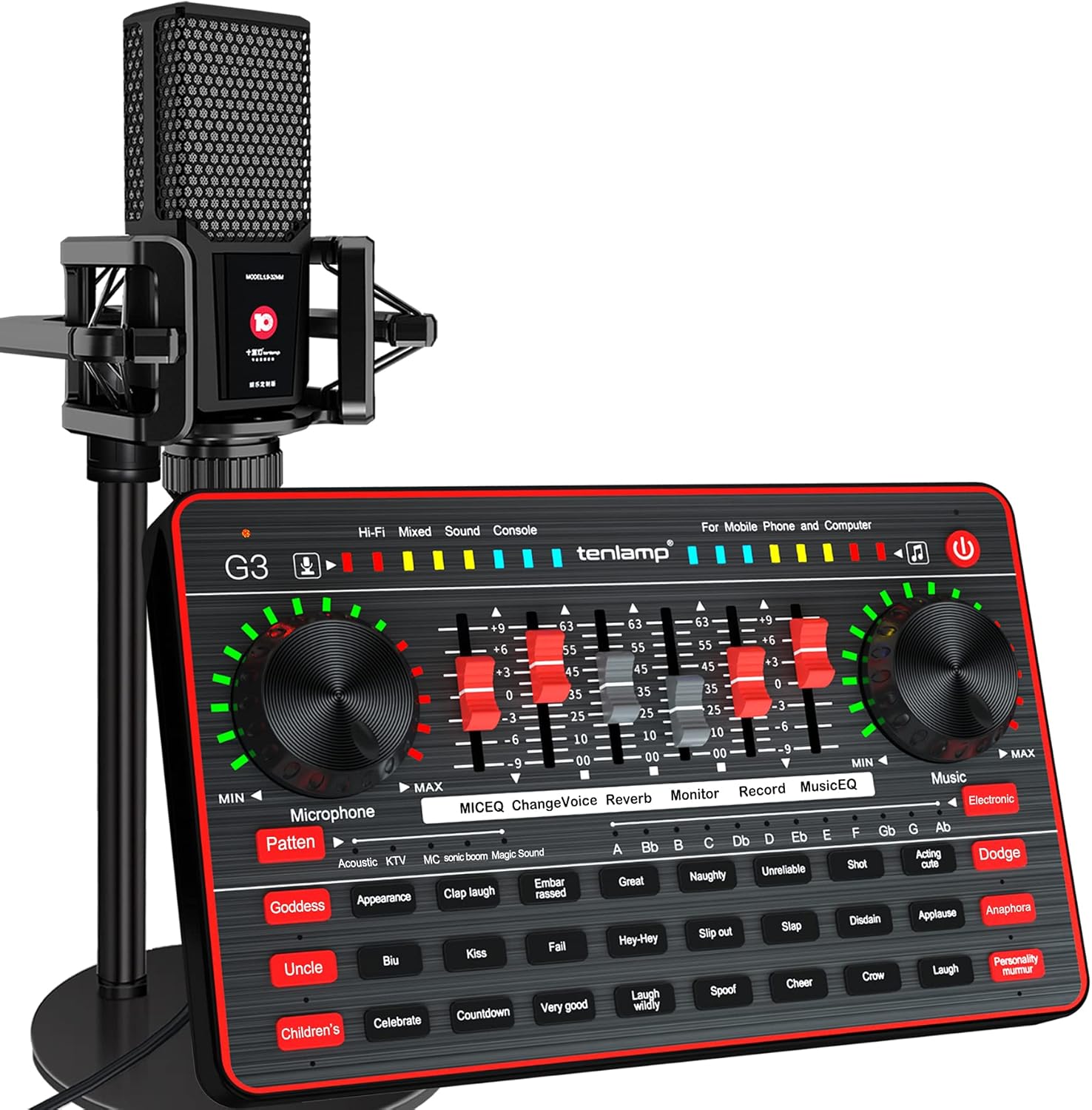 Podcast Microphone Sound Card Kit,Professional Studio Condenser Mic&G3 Live Sound Mixer/Voice Changer/Audio Interface/Audio Mixer for Streaming/Gaming/Recording/Singing/Tiktok/YouTube/PC/Computer