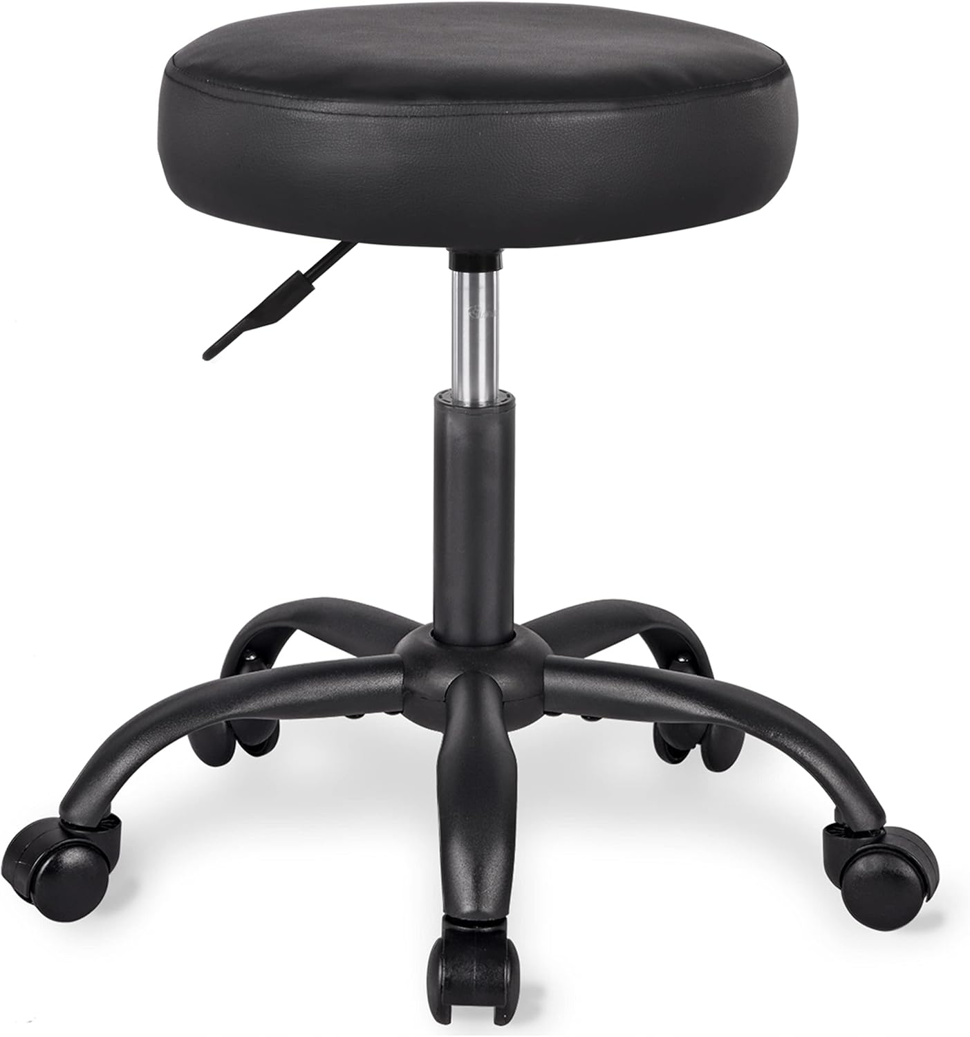IMusee Rolling Stool Swivel Salon Shop Stool Chair Adjustable Drafting Stool Massage Spa Stool with PU Leather Cushioned in Black