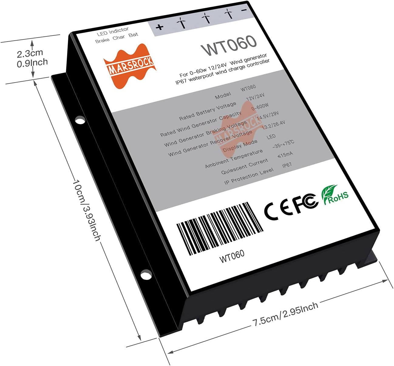Marsrock 400Watt 500Watt 600Watt Wind Turbine Generator Controller IP67 Waterproof 12V/24V Automatic Controller AC to DC