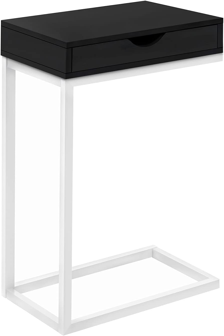 Monarch Specialties C Accent Table with Drawer-Chrome Metal Base, White