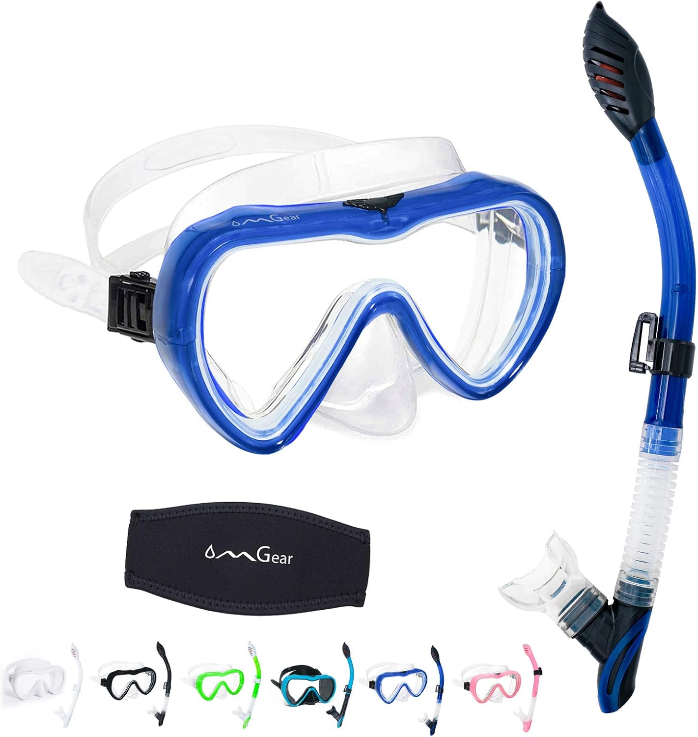 OMGear Snorkel Set Swim Goggles with Nose Mask Snorkel Combo Snorkeling Equipment Dive Goggles Snorkel Gear for Adult Junior Swimming Scuba Diving with Neoprene Mask Strap Cover Pack of 2