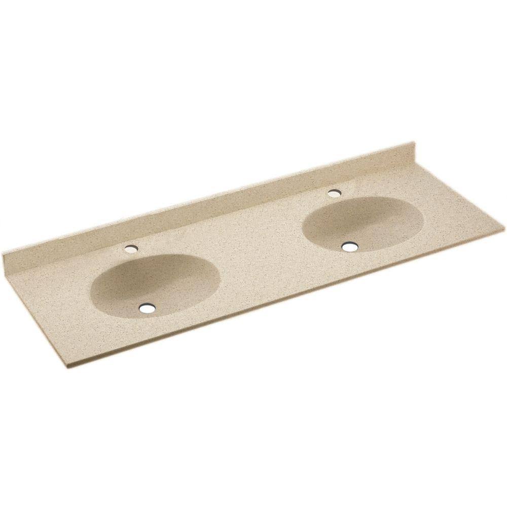 Ellipse Solid Surface 61x22 Double Bathroom Vanity Top Swan Top Finish: Bermuda Sand