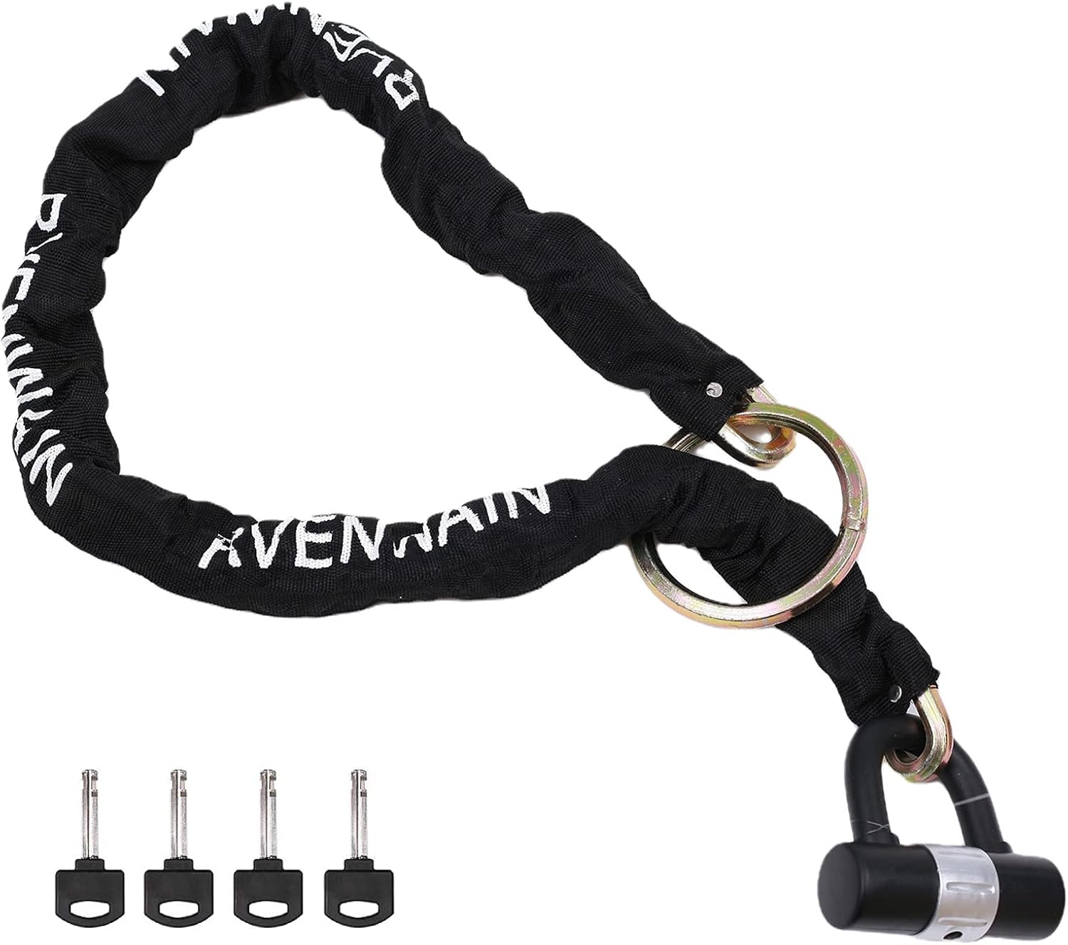 Rvenwain Motorcycle Chain Lock 10mm Thick Bike Security Chains Locks Set Motorcycles Chain Lock with 16mm U Shackle Lock, Security Heavy Duty Lock(3ft/90cm Chain with 4 Keys U Lock)