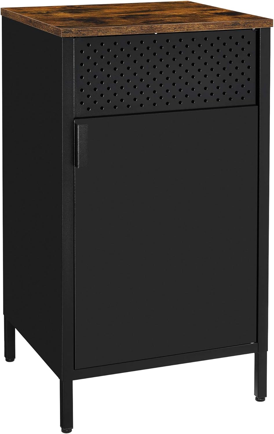 SONGMICS Nightstand, Storage Cabinet with Door, End Table with Steel Frame, Adjustable Shelf, for Living Room, Bedroom, Kitchen, Rustic Brown and Black ULSC101B01