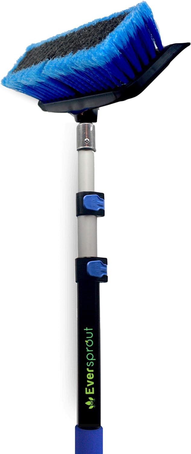 EVERSPROUT 7-to-19 Foot Scrub Brush (25+ Ft. Reach) | Long Lightweight Extension Handle | Soft Bristles wash Car, RV, Boat, Solar Panel, Floor, Deck | Rubber Bumper and Squeegee Prevents Scratches