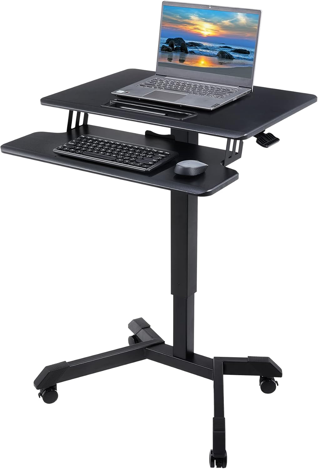 CO-Z Mobile Stand Up Computer Desk, Standing Desk with Keyboard Tray, Height Adjustable 2 Tier Rolling Laptop & Monitor Stand, 26x18 Compact Home and Office Workstation with Gas Spring Lift, Black