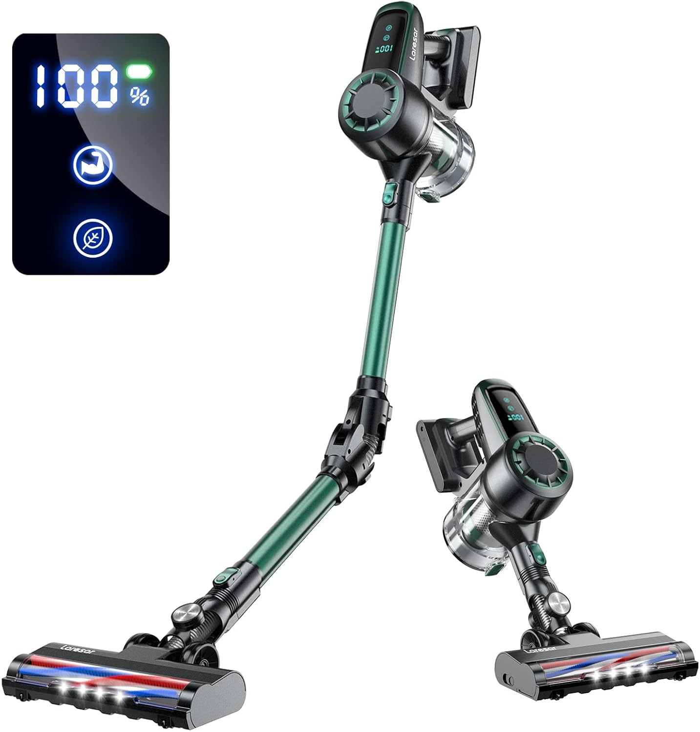 Cordless Vacuum Cleaner, 30KPA Powerful Suction Stick Vacuum Cleaner with Foldable Tube, LED Display, 35Mins Runtime Handheld Vacuum Cleaner for Hard Floor Carpet, Pet Hair, Detachable Battery