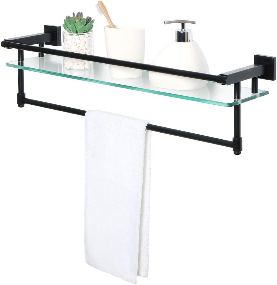 Alise Shower Glass Shelf SUS 304 Stainless Steel Bathroom Wall Shelves with 2 Towel Bars Wall-Mount,GK9020-B Black Finish Pack of 2