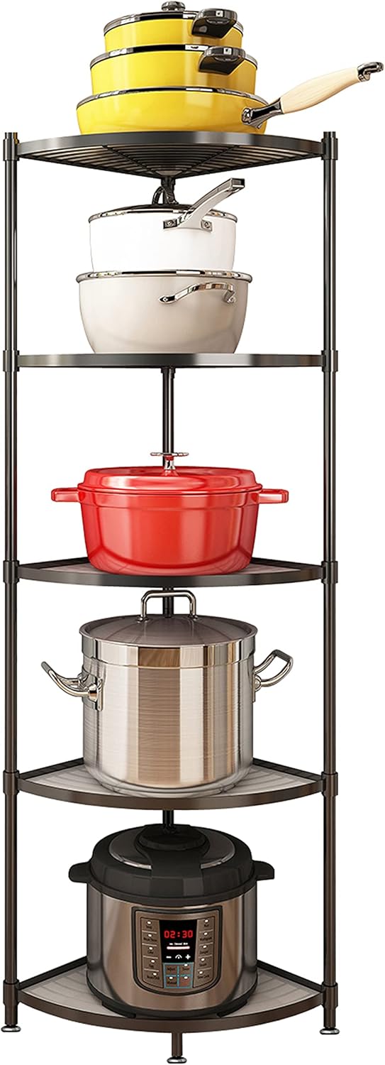 5-Tier Kitchen Pot Rack, Multi-layer Corner Shelf Stand Stainless Steel Shelves for Kitchen