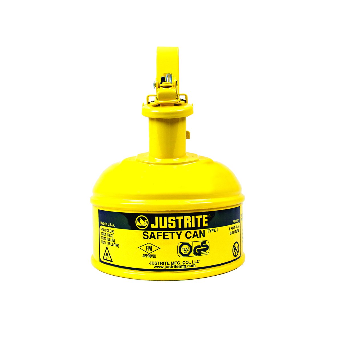 Justrite 10301 Type I Steel Flammables Safety Can, 4L Capacity, Red Pack of 2