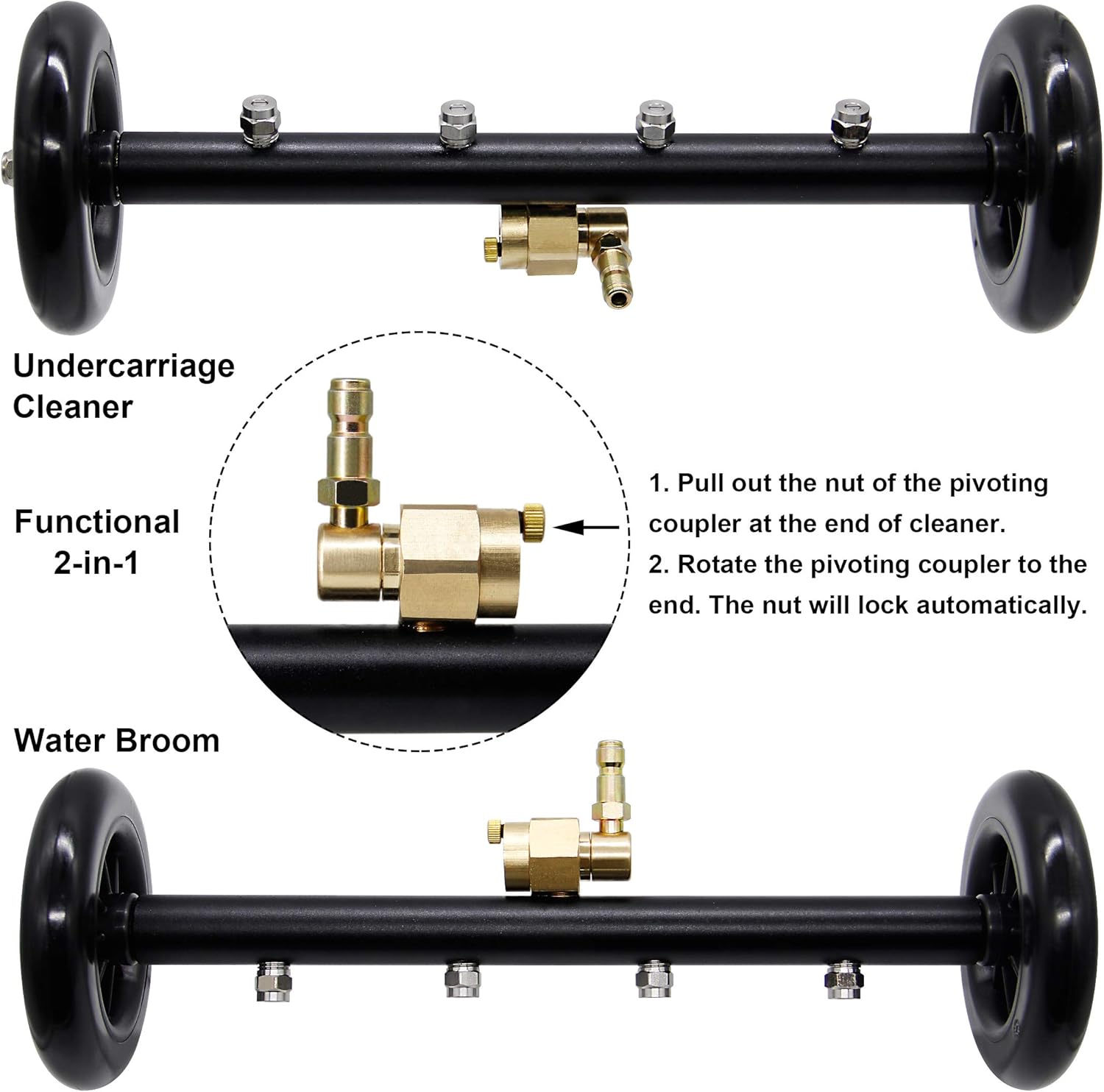 Twinkle Star 16 Inch Dual-Function Undercarriage Cleaner, Surface Cleaner for Pressure Washer, Underbody Car Wash Water Broom with 2 Piece Extension Wand and 90 Degree Angled Wand, 4000 PSI