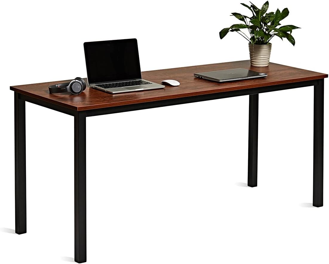 USHOW Computer Desk 63 inches Large Size Desk Writing Desk,Modern Simple Style PC Table,Black Metal Frame for Home Office,Oak