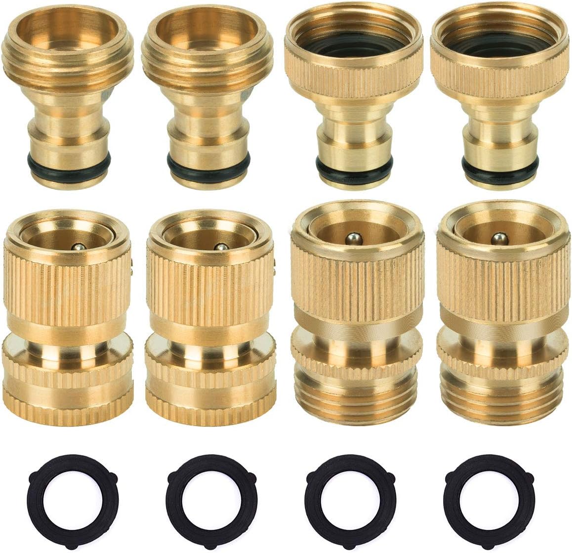 8PCS Garden Hose Quick Connector, 3/4 inch GHT Solid Brass Water Hose Thread Fittings, Easy Connect & Disconnect Adapters, Male and Female(2+2 Pairs) Pack of 2
