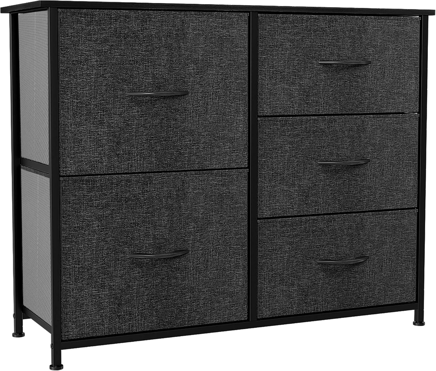 YITAHOME Storage Tower with 5 Drawers - Fabric Dresser, Organizer Unit for Bedroom, Living Room, Closets & Nursery - Sturdy Steel Frame, Easy Pull Fabric Bins & Wooden Top (Black/Grey)