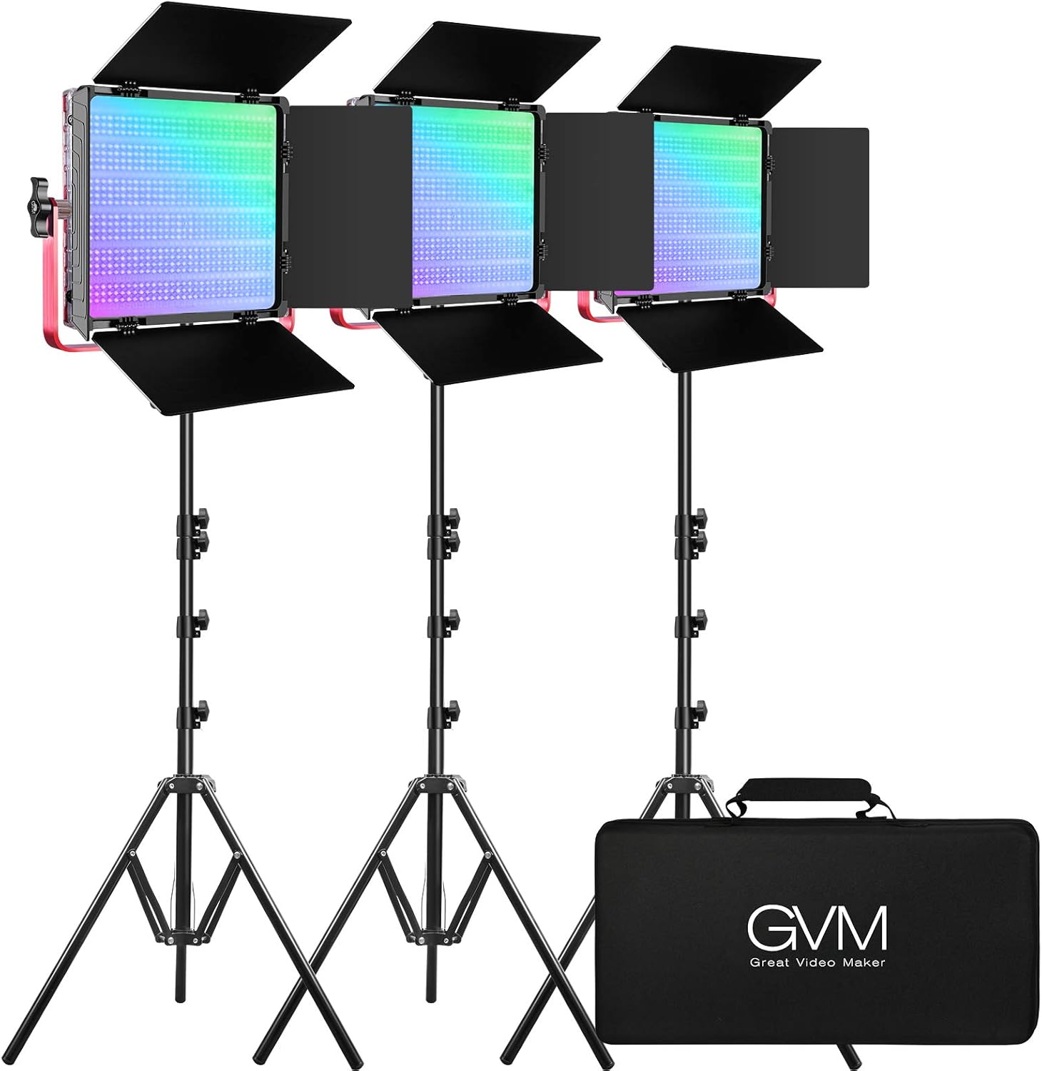 GVM RGB LED Video Light, 50W Video Lighting Kit with APP Control, 1200D Photography Lighting kit for YouTube Studio, 3 Packs Led Panel Light, 3200K-5600K, Aluminum Alloy Shell, CRI 97
