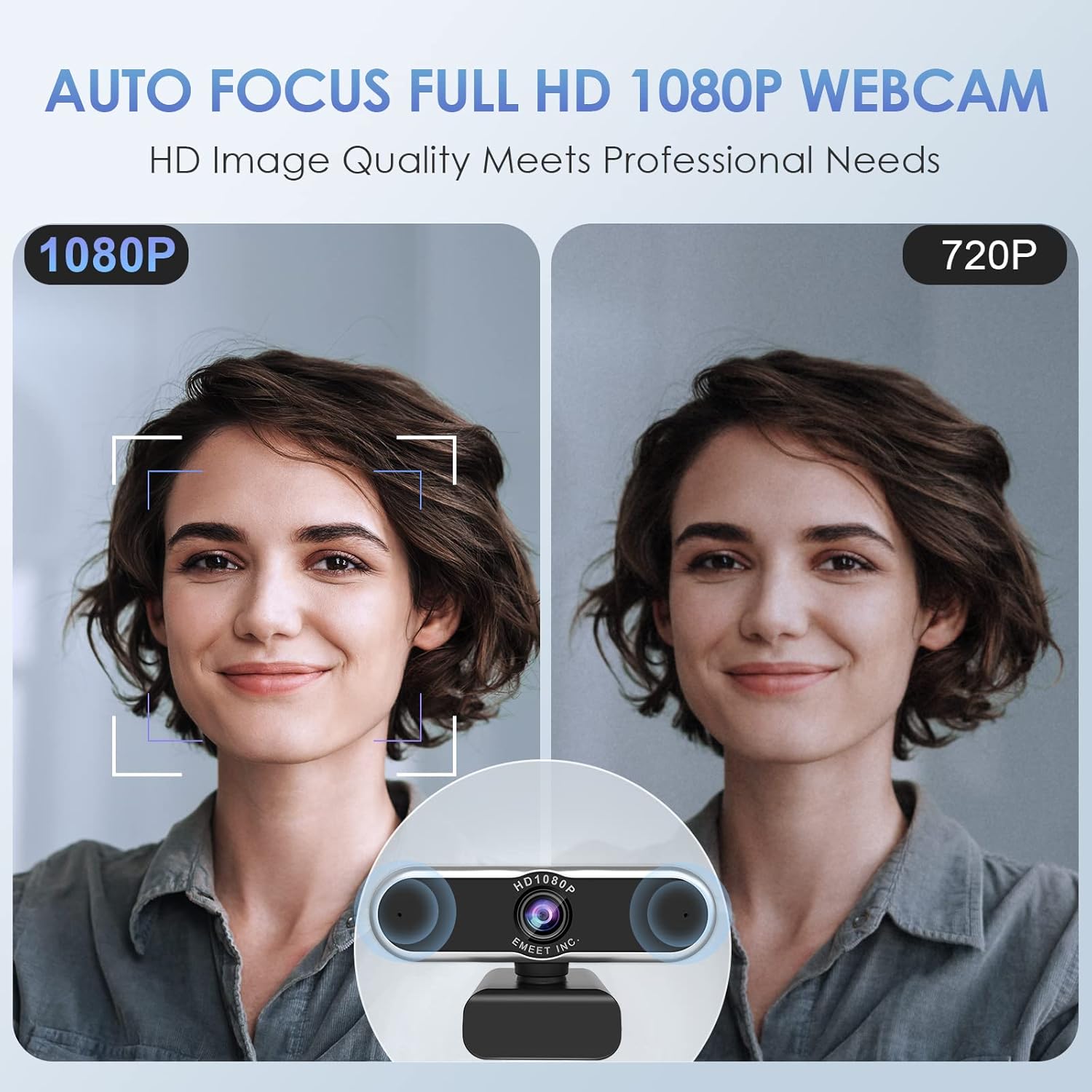 Webcam with Microphone - eMeet C965 Auto Focus 1080P Webcam, Streaming Camera with Privacy Computer Camera Cover, 96°Ultra Wide Angle Webcam for Online Meeting/Classes/Streaming, Zoom/Skype/YouTube Pack of 2