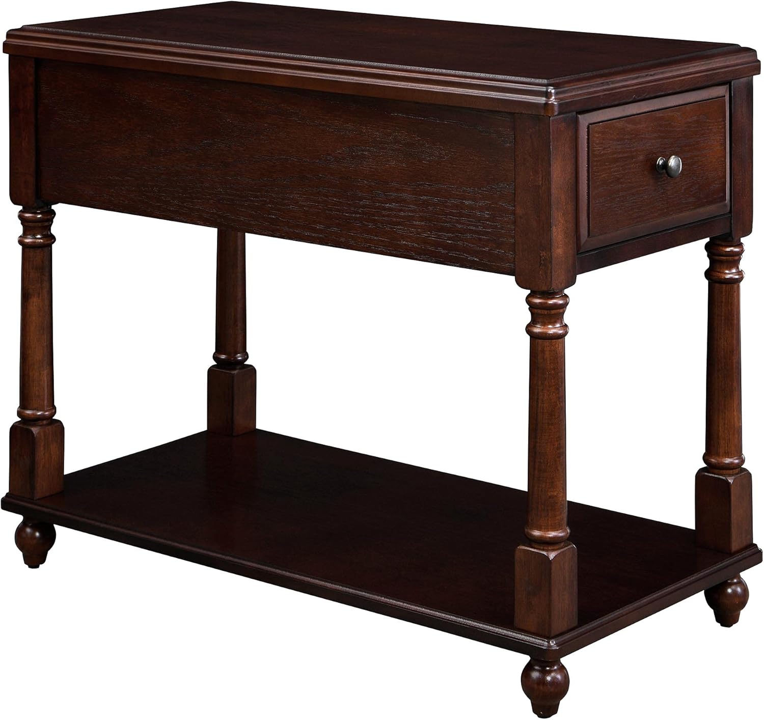 Solid Wood Narrow End Table with Drawer, Sofa Side Table with Storage Shelves, Slim Nightstand,Telephone for Small Spaces, Living Room, Bedroom, Easy Assembly Walnut BBJ004DWA