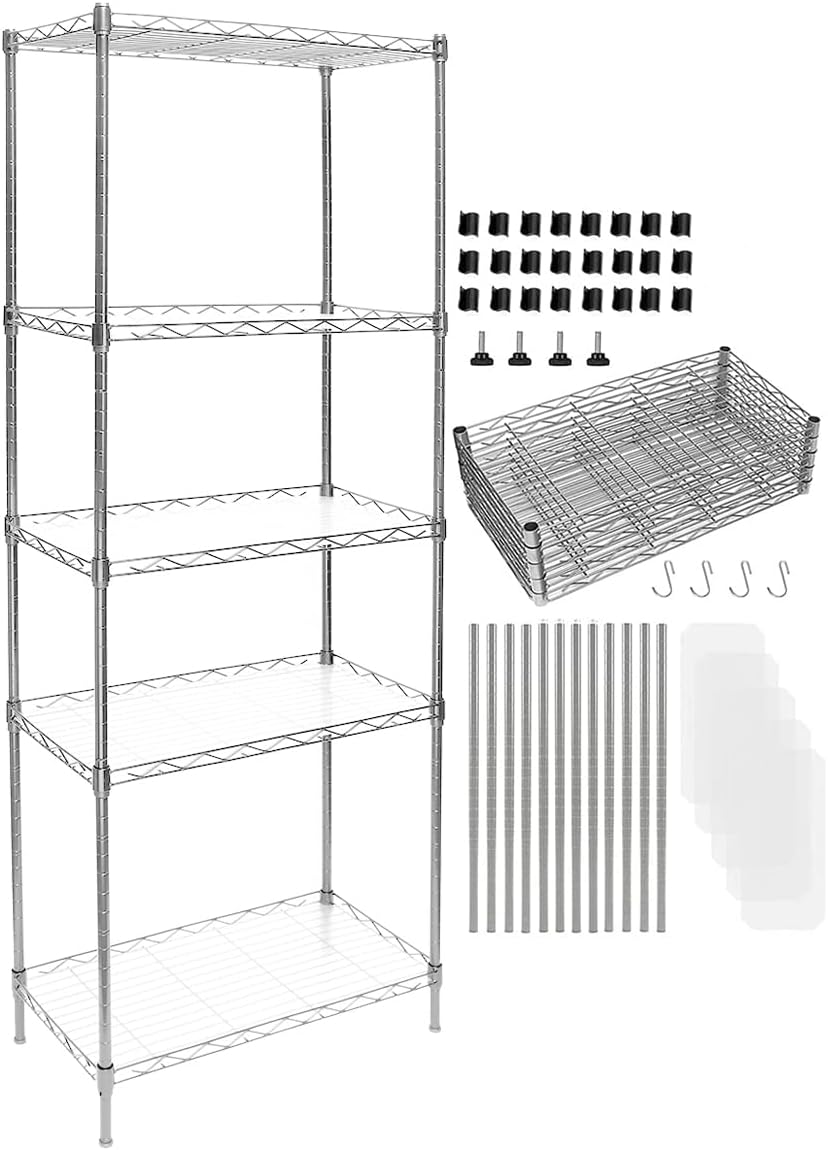 JFIEEI 5-Shelf Wire Shelving Unit, Adjustable Metal Storage Shelves 21.7