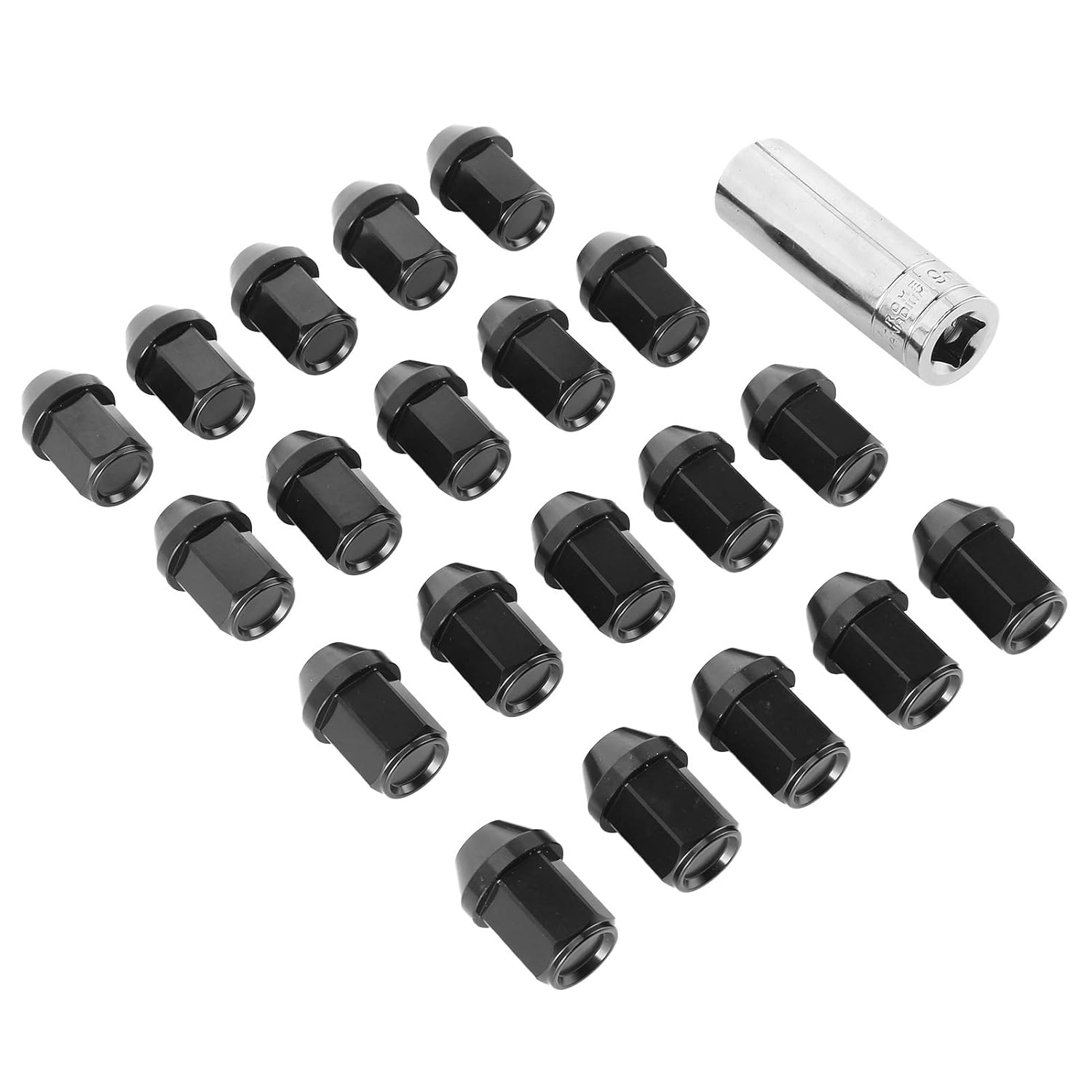 Qiilu Wheel Lug Nut, 20pcs Universal Wheel Lug Nut Hub Cap M12x1.5 Thread 35mm CNC Aluminium Alloy W/Socket(Black)