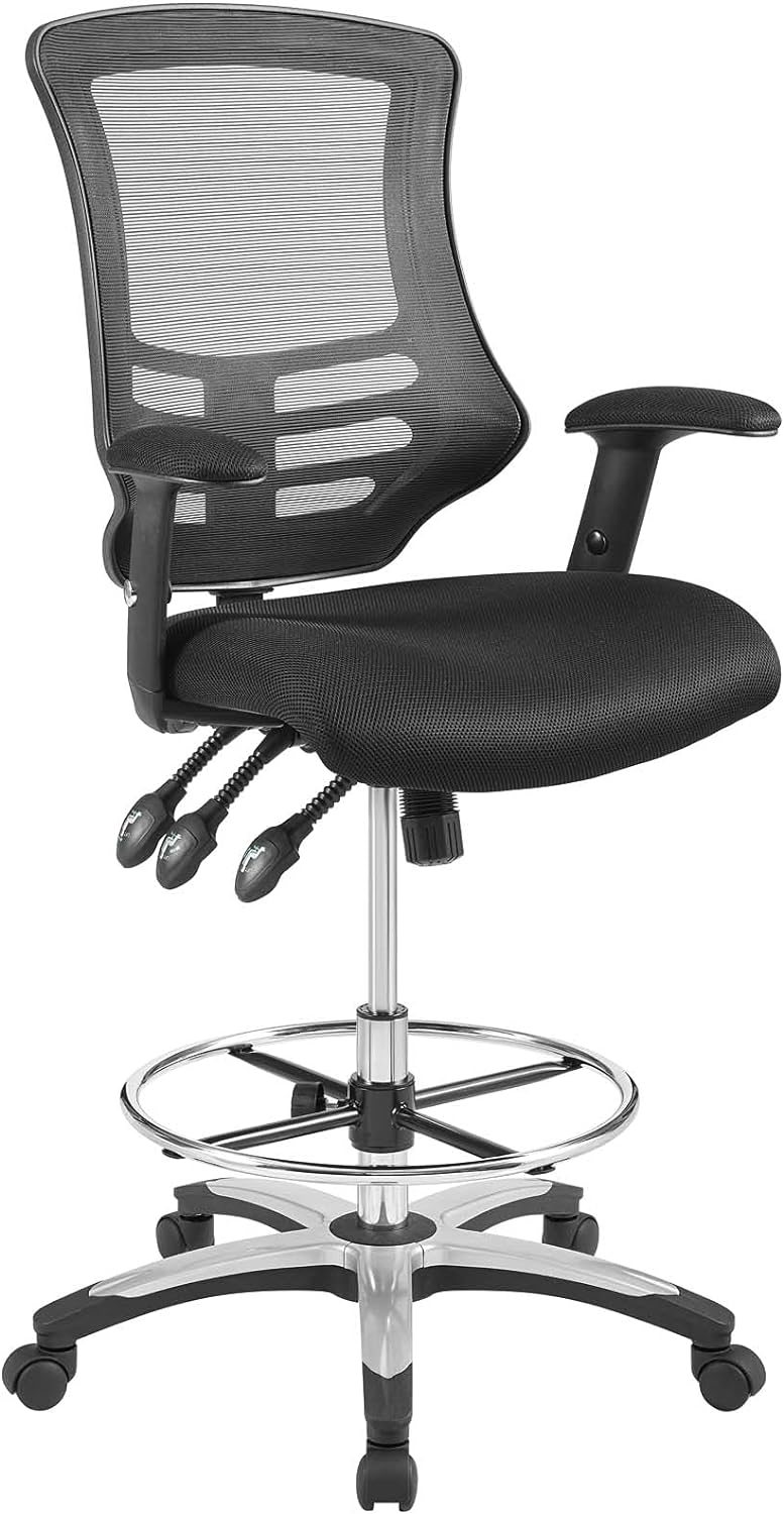 Modway Calibrate Mesh Drafting - Reception Desk Chair - Tall Office Chair in Black