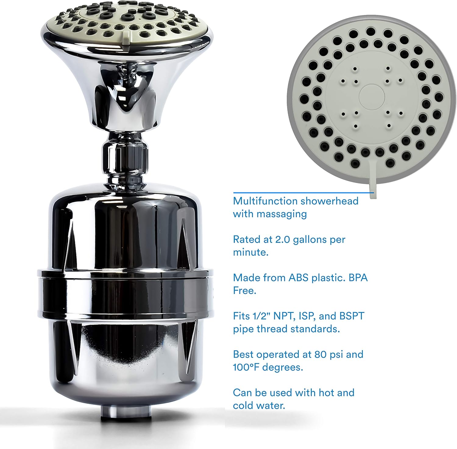 ProOne ProMax Chrome Shower Filter w/ 5 Function Massager Head - Water Filter Cartridge - Great for Dry Skin and Hair Pack of 2