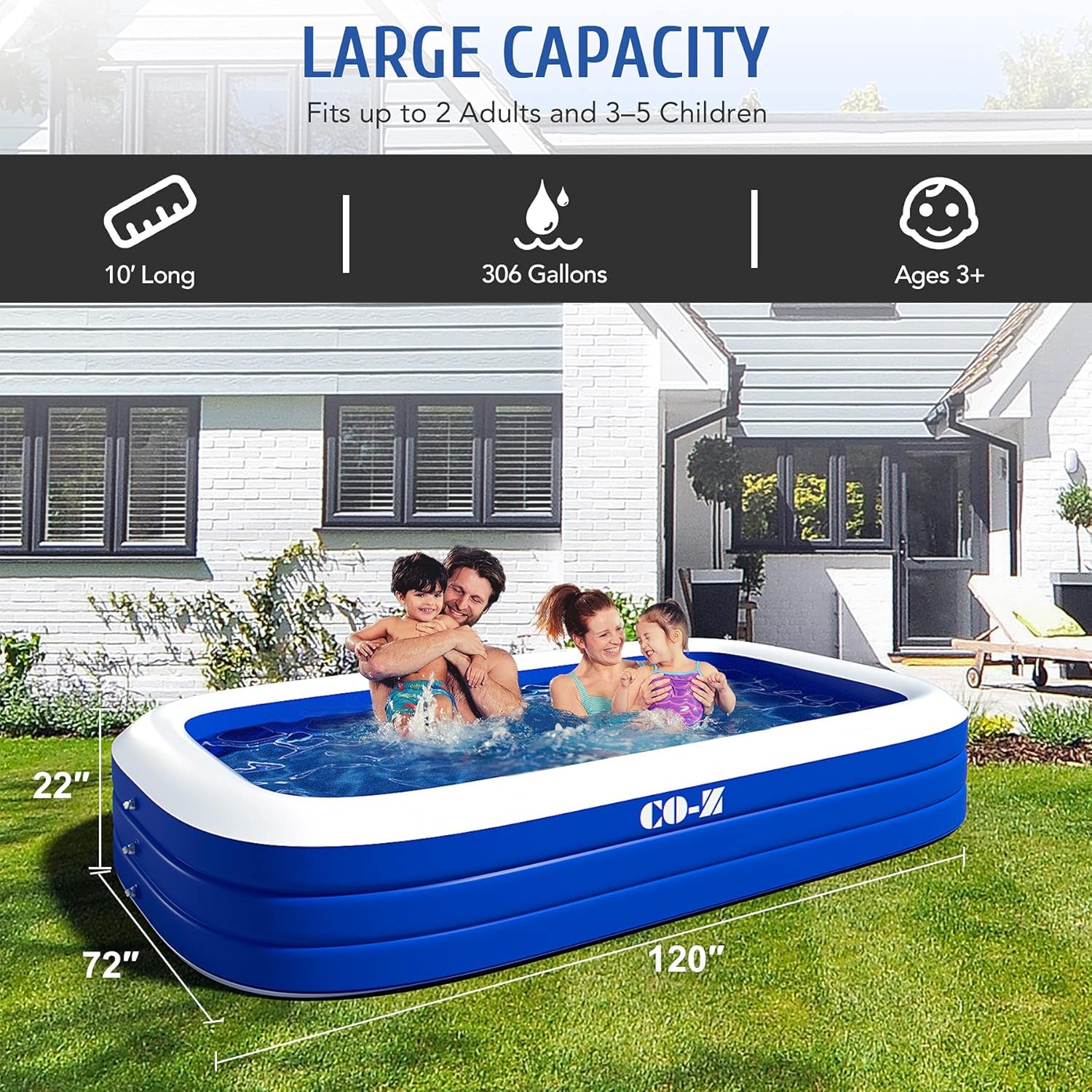 CO-Z Inflatable Swimming Pool with Pump, 120