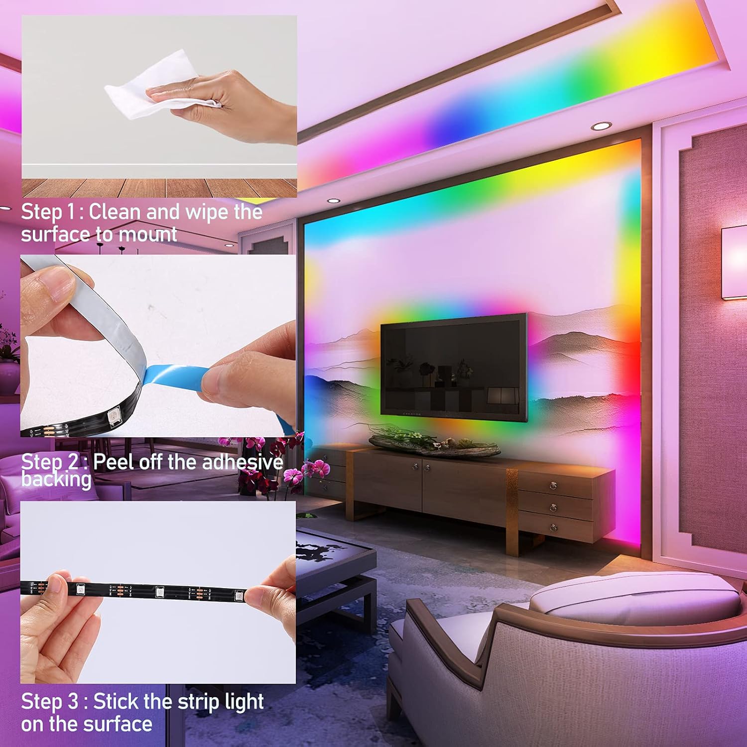 Led Strip Lights RGBIC, App Controlled Led Lights, Bluetooth Segmented Control Led Lights with Chasing Multicolor Lights for Bedroom, Room, Kitchen, Party Pack of 2