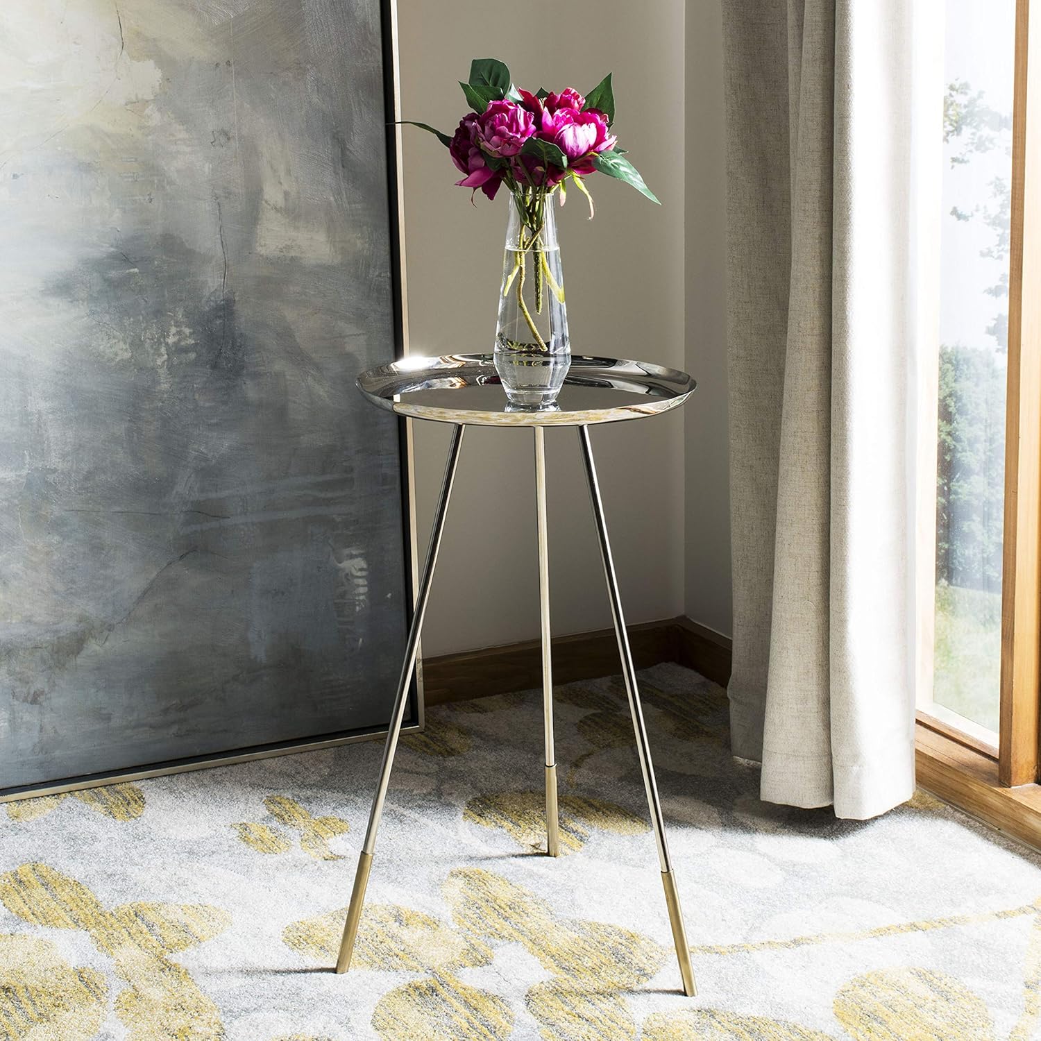 Safavieh Home Calix Nickel and Gold Tripod Leg Side Table Pack of 2