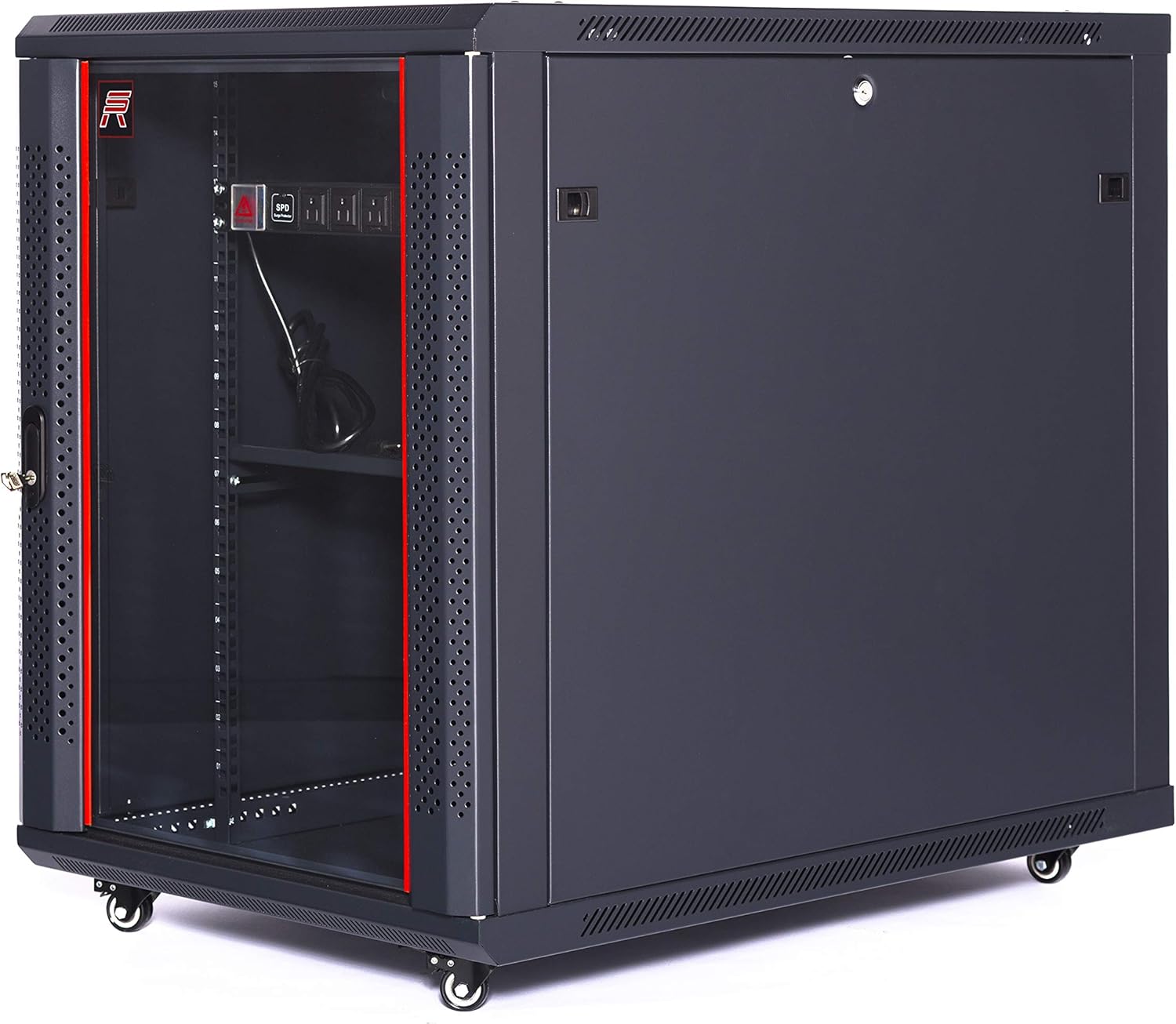 Sysracks 12U Server Rack Cabinet 35 Inch Deep Under Desk Portable Locking Enclosure - PDU/Casters/Fan/Shelf/Hardware/PDU Black SRW 15.900