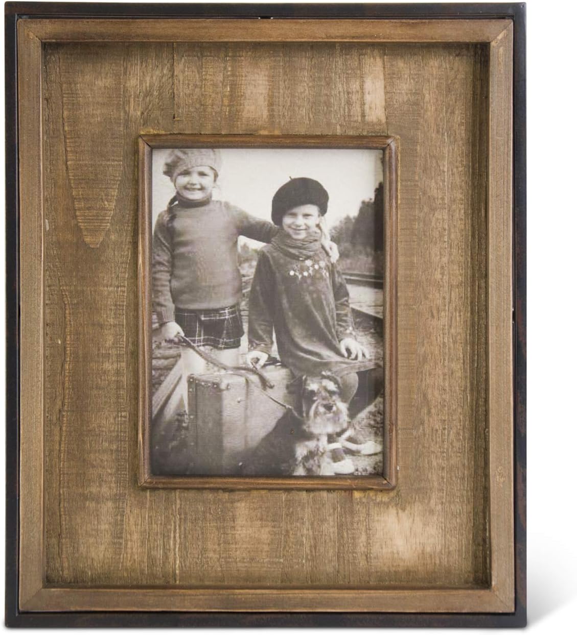 K&K Interiors 16694A-3 12 Inch Rectangular Dark Metal and Wood Modern Photo Frame, Brown Pack of 2