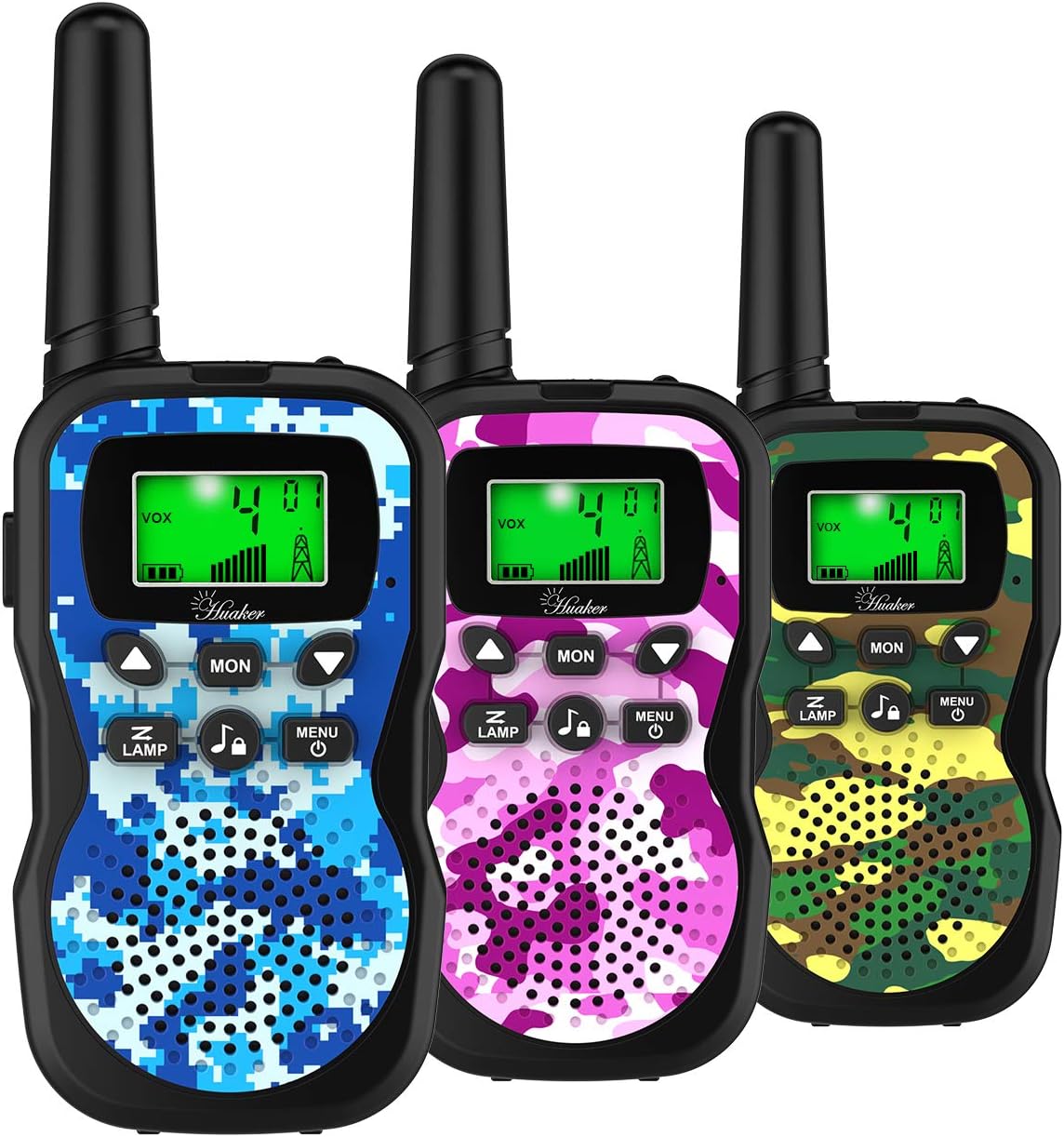 Huaker Kids Walkie Talkies,3 Pack 22 Channels 2 Way Radio Toy with Flashlight and LCD Screen,3 Miles Range Walkie Talkies for Kids Outside Adventures, Camping, Hiking