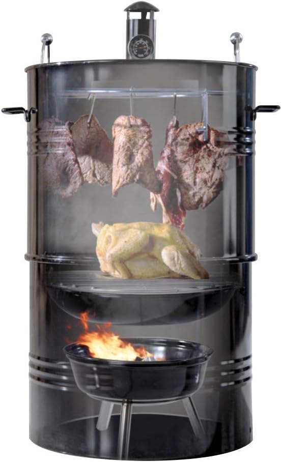 CMI Vertical Charcoal Smoker Grill 14 Inch, Heavy Duty Round BBQ Grill Multi-Function Barrel Grill for Outdoor Cooking, Black