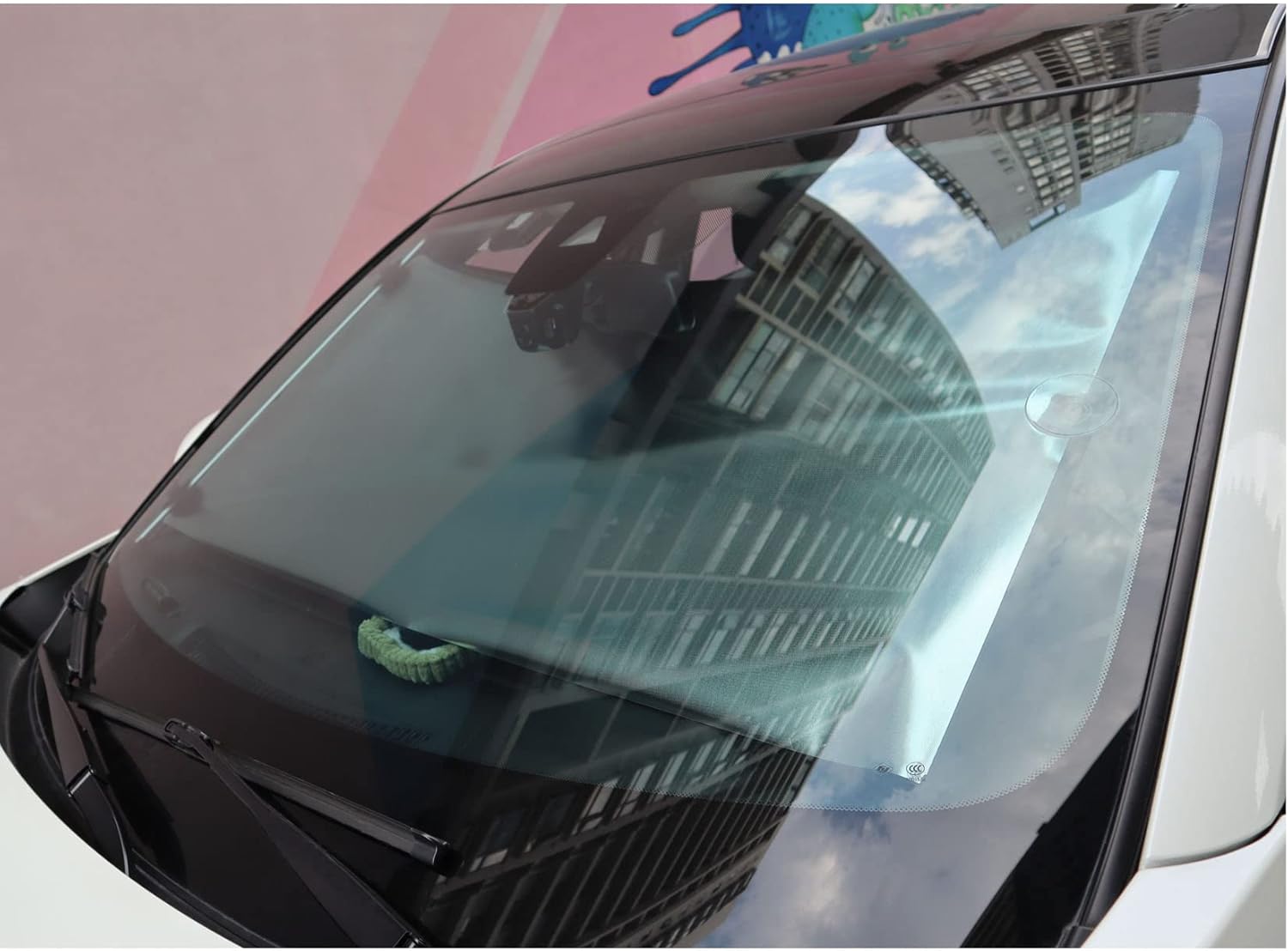 Car Windshield Sun Shade with Suction Cup One Key Automatic Contraction | Blackout Material Car Sun Visor for UV Rays and Sun Heat Protection | Automotive Sun Protection (Medium,55.1 x 22.8 )