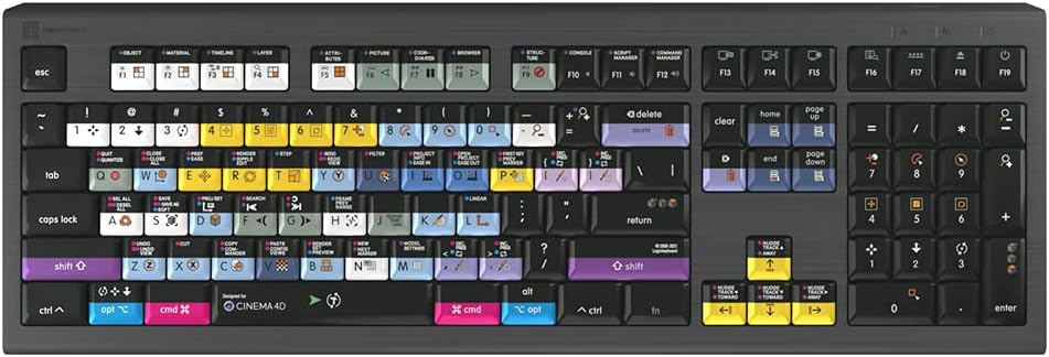 Logickeyboard Designed for Maxon Cinema 4D R21 Compatible with macOS - Astra 2 Backlit Keyboard # LKB-C4DB-A2M-US