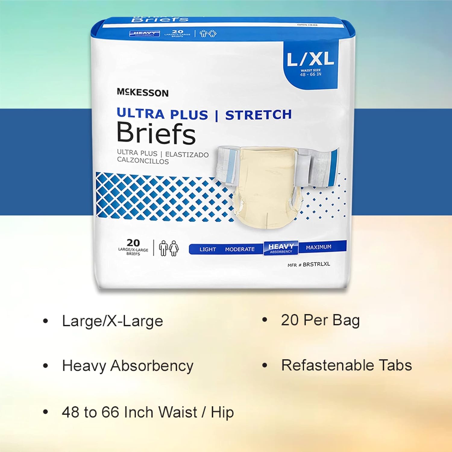 McKesson Ultra Plus Stretch Adult Incontinence Brief XL Heavy Absorbency Mat Body Shape, BRSTRLXL, Heavy, 80 Ct Pack of 2