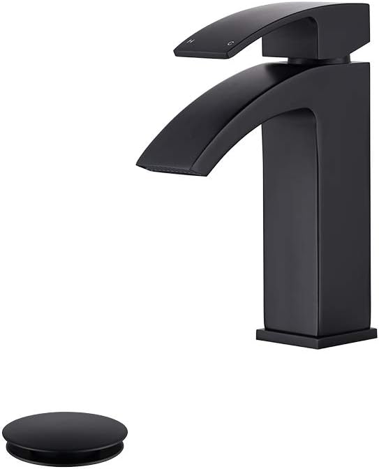 JAKARDA Single Handle Waterfall Bathroom Fuaucet with Drain Assemblely and Escutcheon,Brushed Nickel (Brushed Nickel) Pack of 2