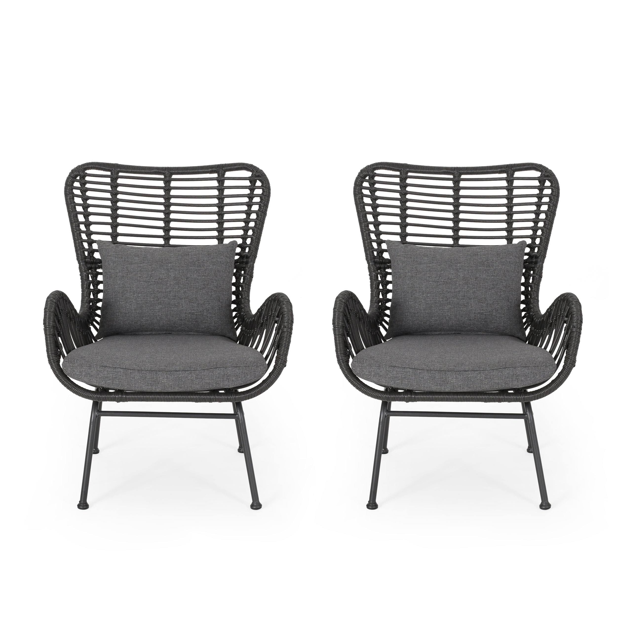 Montana Wicker Club Chairs (Set of 2) by Christopher Knight Home - Gray+Black+Dark Gray