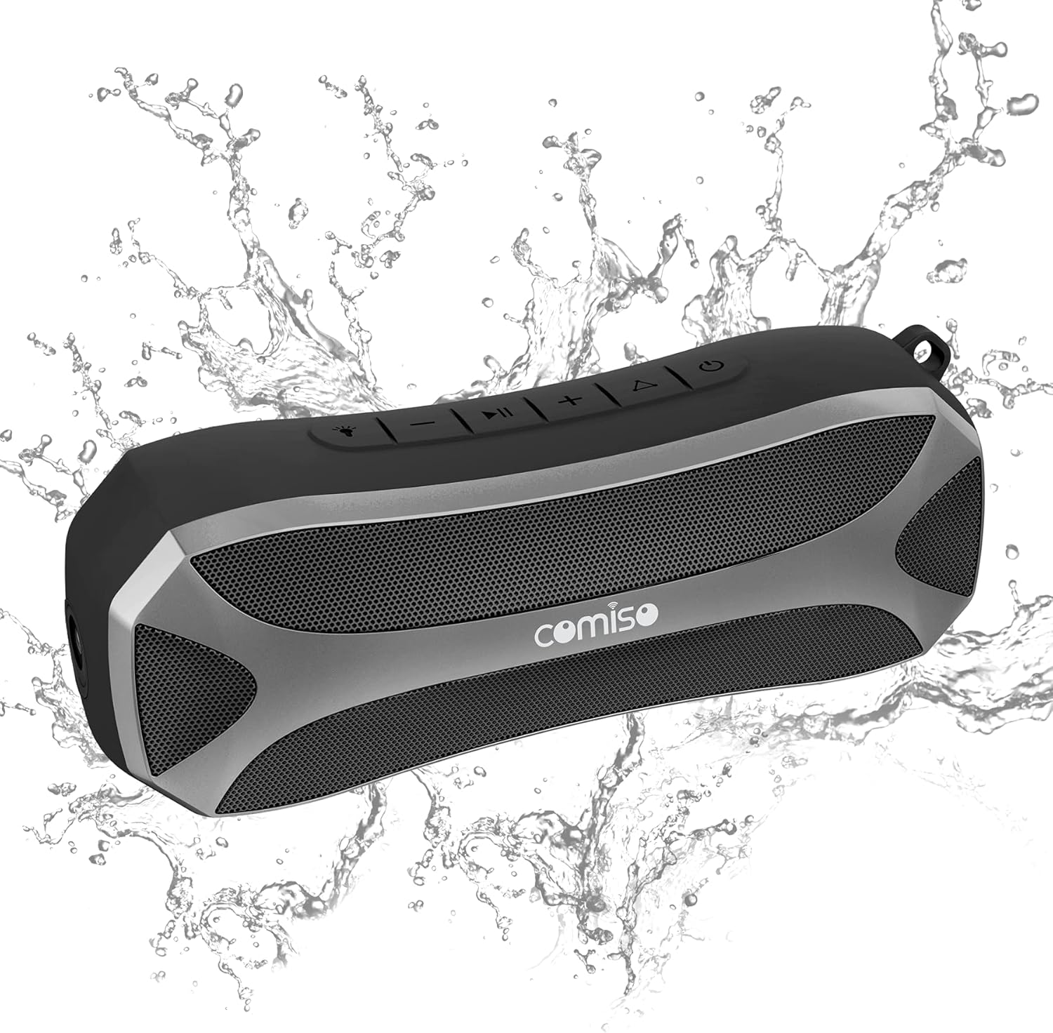 COMISO Portable Bluetooth Speakers, Waterproof IPX7 Outdoor Speaker with Light, 20W Loud Sound Powerful Bass, Dual Stereo Pairing, Handsfree Call Bluetooth 5.0 24 Hours for Beach Pool Camping Black