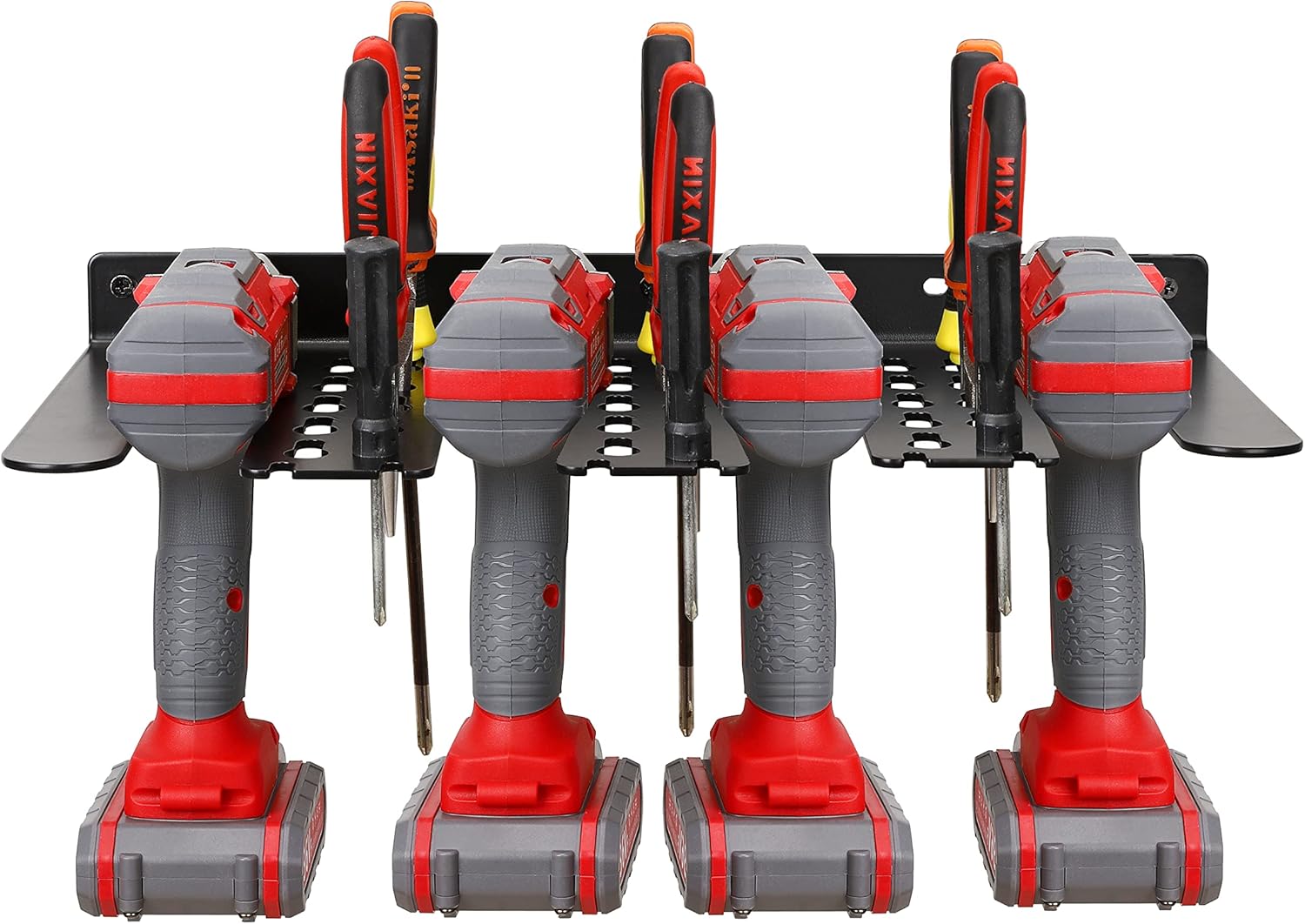 Power Tool Holder Wall Mount - ROBUST Power Tool Organizer Heavy Duty Floating Tool Shelf for 4 Drills Utility Racks Fit Garage, Home, Workshop, Shed (1pack Rack+Shelf) Pack of 2