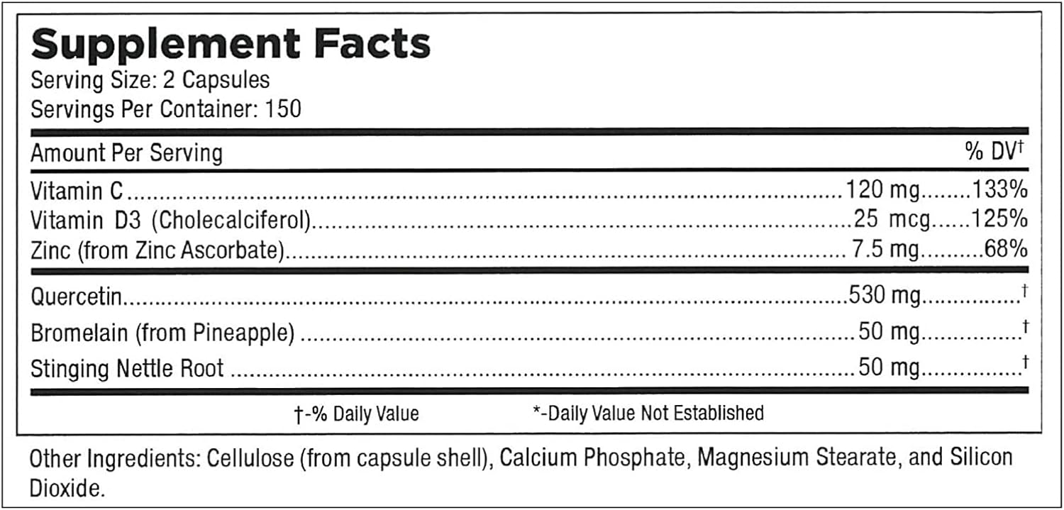 Quercetin Zinc Supplement – Immune Support Wellness Formula - Quercetin with Vitamins C and Zinc & D3 – Immunity Booster Herbal Supplement to Improve Respiratory Health, Immune Defense & Energy Pack of 2