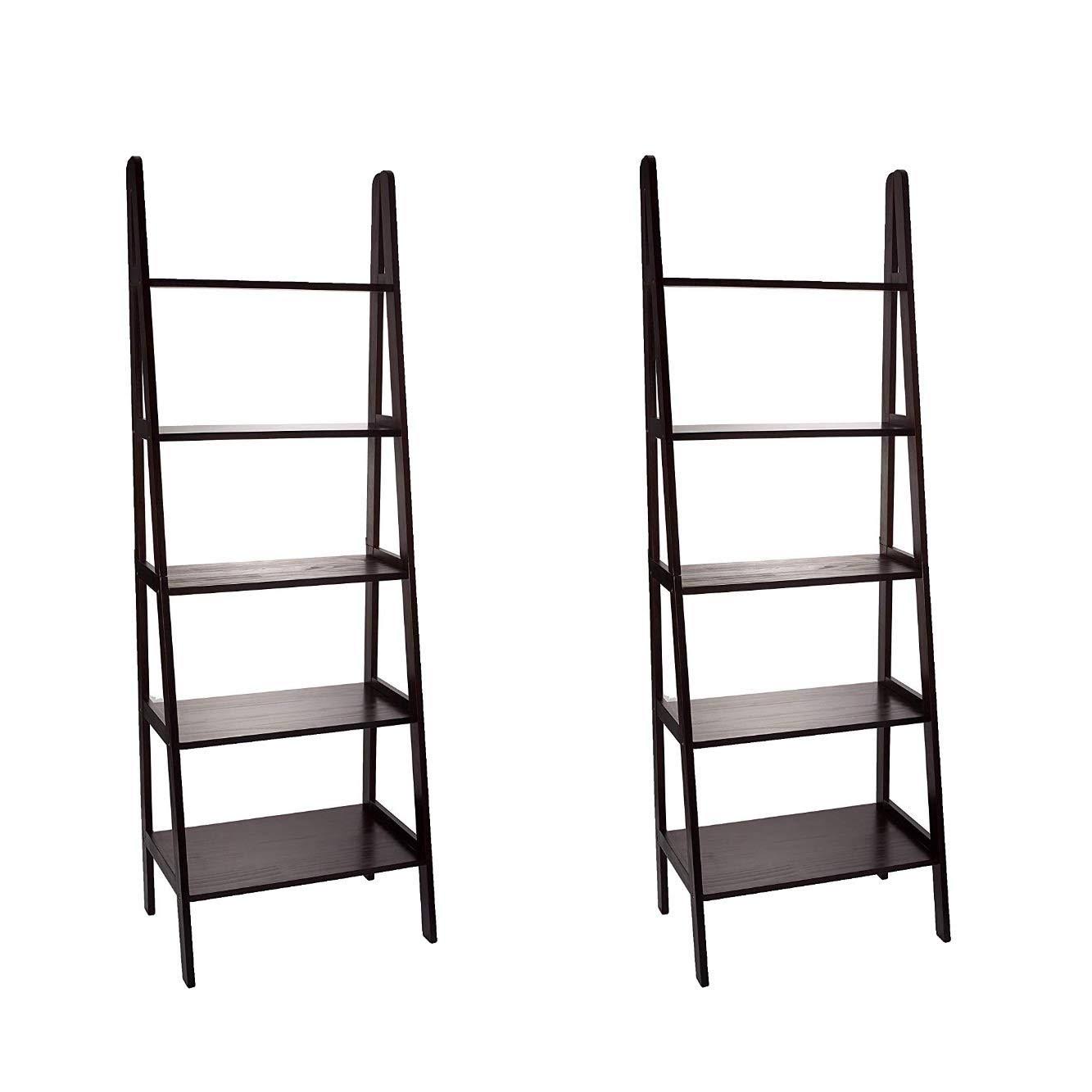 Casual Home 5-Shelf Ladder Bookcase Espresso Pack of 2