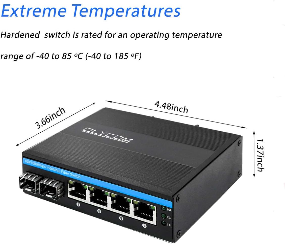 OLYCOM Gigabit Switch 4 Ports Industrial Ethernet Converter DIN-Rail IP40 Rated Network Switch with Mini Size for Security Camera Pack of 2