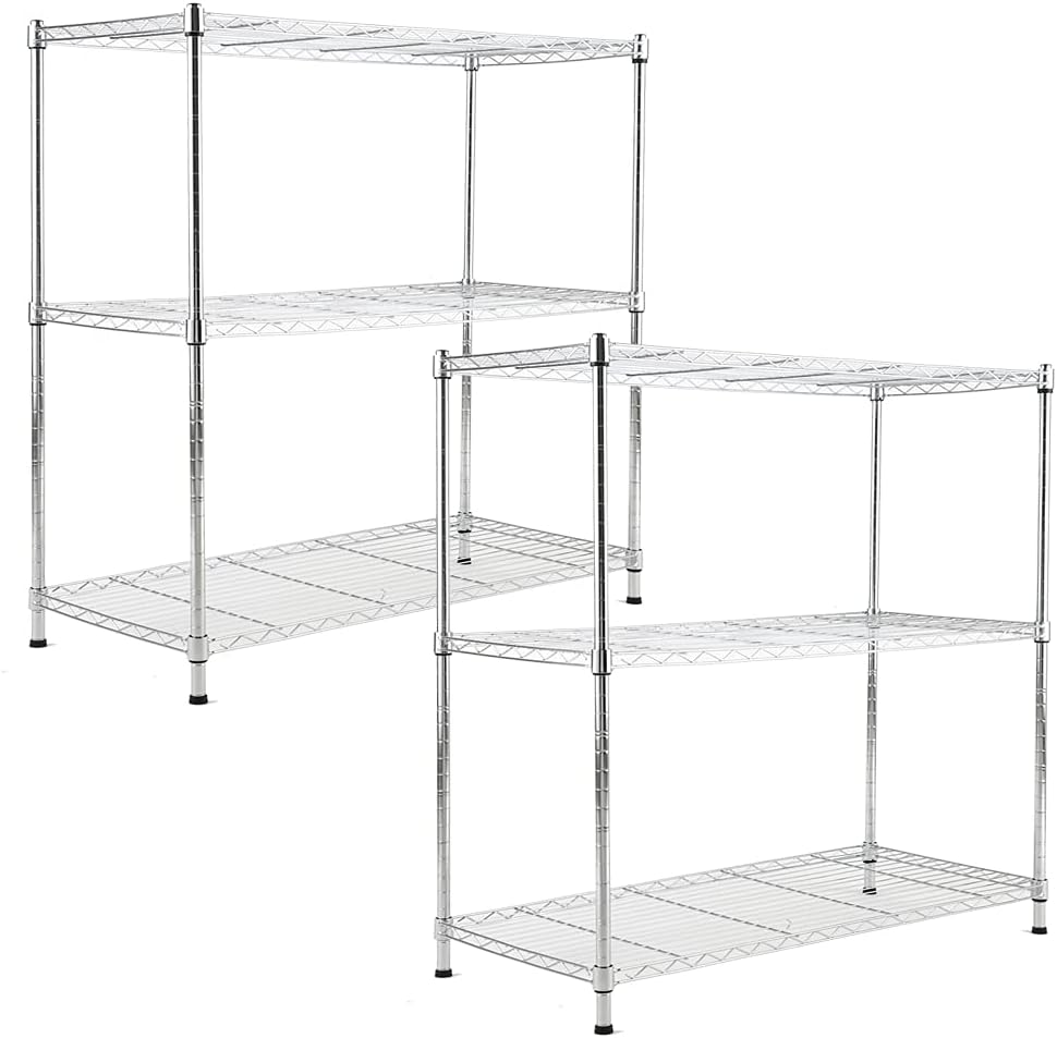EFINE 3-Shelf Chrome Shelving Unit, Adjustable Rack, Steel Wire Shelves, Shelving Units and Storage for Kitchen and Garage (36W x 16D x 36H) (3-Tier-Chrome-2-Pack)